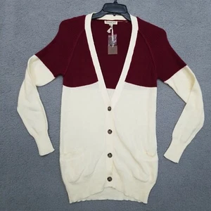 Poof Excellence Cardigan Sweater Womens Large L Button Knit Pockets Burgundy NEW - Picture 1 of 11