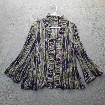 Blusa Larry Levine Signature Top Mujer L Multi Geo Estampado Acanalado Botón Frontal Foto 1 de 4