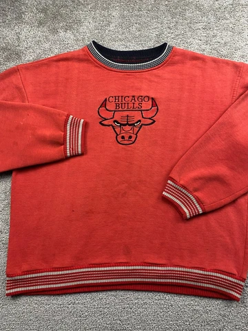 VINTAGE Chicago Bulls Sweater Mens XXL Red Loose Sweatshirt True 1990s Distresse Cover