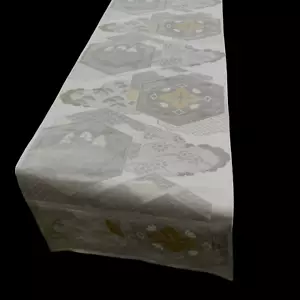 12"x100"Glittering Japanese Kimono Obi Embroidered Table Runner/White F/S 269 - Picture 1 of 11