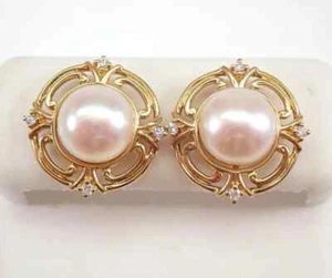 3.20Ct Round Lab-Created Pearl Halo Jacket Stud Earrings 14K Yellow Gold Finish - Picture 1 of 5