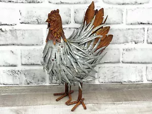 Country Rustic 10" Tall Silver Galvanized and Rusty Metal Hen Chicken Yard Art - Picture 1 of 6