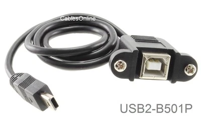 1.5ft USB-2.0 B-Female Panel Mount to Mini 5-Pin Male Cable, USB2-B501P - Image 1 of 4