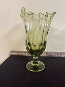 Vintage MCM Swung Glass Green Pedestal Vase - Picture 1 of 8