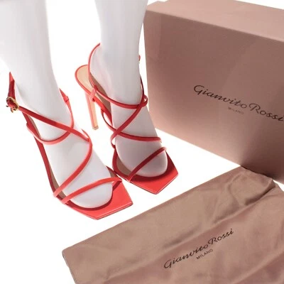Gianvito Rossi NWB Manilla Tacones con Tiras Talla 38.5 EE. UU. 8.5 en Amapola (Rojo Naranja) Foto 1 de 4