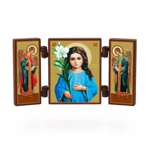 Ikone - Triletstvujushhaja Gottesmutter- christliche reise Altar Holz Triptychon - Picture 1 of 3