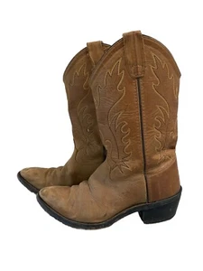 Old West Brown Leather Scallop Shaft Snip Toe Cowboy Boots Women’s Sz 7 - Picture 1 of 8