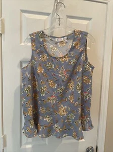 Canotta pullover donna Denim & Co taglia S grazioso blu rosa floreale top senza maniche - Foto 1 di 3