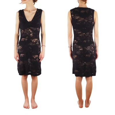 Vestido GIANNI VERSACE Versus Vintage Tejido Abierto Transparente Negro Hasta la Rodilla Talla M/L Foto 1 de 4