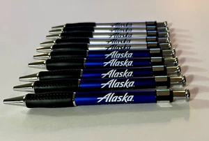Alaska Airlines Pens Lot of Ten (10) Black Ink Push Pens Promotional Item Office - Picture 1 of 13