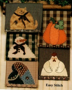 Asciugamani country 5 disegni applique motivo primitivo cottage pupazzo di neve gatto pollo - Foto 1 di 2