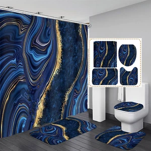Juegos de 4 cortinas de ducha de mármol azul con alfombras juegos de baño dorados con ducha... - Imagen 1 de 8