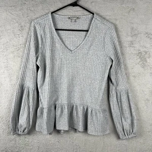 Falls Creek Women's Sweater Size M Grey Top Long Sleeve Pullover V-Neck - Picture 1 of 9