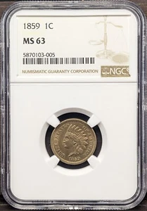1859 U.S. Indian Head Cent NGC MS 63 - Picture 1 of 5