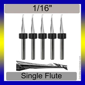 5x 1/16" One Flute End Mill 1/8 Shank Carbide Router Copper Acrylic Plastic CNC - Picture 1 of 3