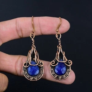 Blue Sapphire Earrings, Handmade Copper Earrings, Gemstone Earrings Dangle   a - Picture 1 of 4