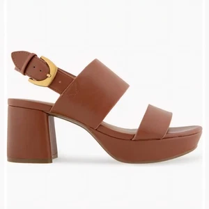 NEW Aerosoles | Camilia Cognac Brown Gold Buckle Heel Platform Sandal, Womens 11 - Picture 1 of 10