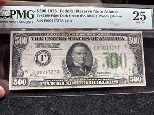 1928 $500 Fr# 2200 $5oo Dollars FRN Atlanta PMG 25 (internal Tear) - Picture 1 of 9