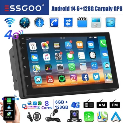 7" Doppel 2Din Autoradio Bluetooth 4G 6+128G Apple Carpaly USB Android 14 Kamera - Bild 1 von 4