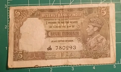 India Británica - Billete de 5 rupias ND (1937.   P-18a) Foto 1 de 4