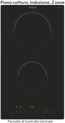 PIANO COTTURA INCASSO NERO INDUZIONE 2 FUOCHI COMANDI FRONT.30 CM CANDY CID30/1. - Immagine 1 di 4
