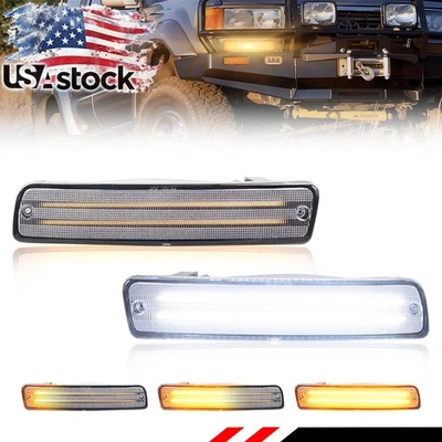 Clear Switchback LED DRL Bumper Signal Lights For 91-97 Toyota Land Cruiser FJ80 - Image 1 of 4