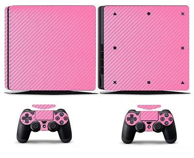 Cover adesiva in vinile fibra di carbonio rosa per Sony PS4 Slim PlayStation 4 SLIM - Immagine 1 di 2