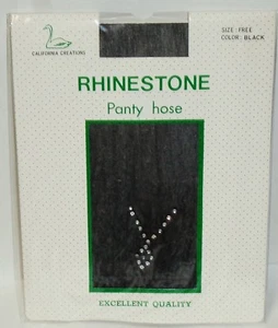 1 CALIFORNIA CREATIONS Designer RHINESTONE Panty Hose Free Size BLACK NIP  - Picture 1 of 1