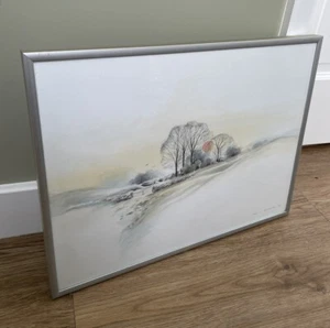 Winter Aquarell Gemälde Snowy Dawn Landschaft von Frank Endersby 2002 40x30Cm - Bild 1 von 10