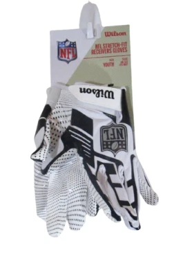 NUEVO Guantes receptores de fútbol americano Wilson Youth NFL ajuste elástico talla única blancos/negros Foto 1 de 2