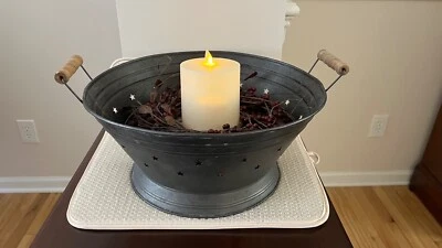 Galvanized Metal Bucket/Tray with Wooden Handles Rustic Style - Image 1 of 4