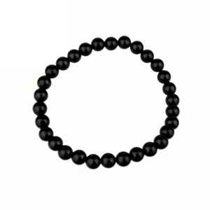 Turmalin Damen Herren armband schwarz  Ø 6 mm Kugel Edelstein  flexibel dehnbar - Bild 1 von 1