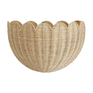 Woven Rattan Wall Basket Natural Woven Rattan Organizer Scalloped Home - Picture 1 of 12