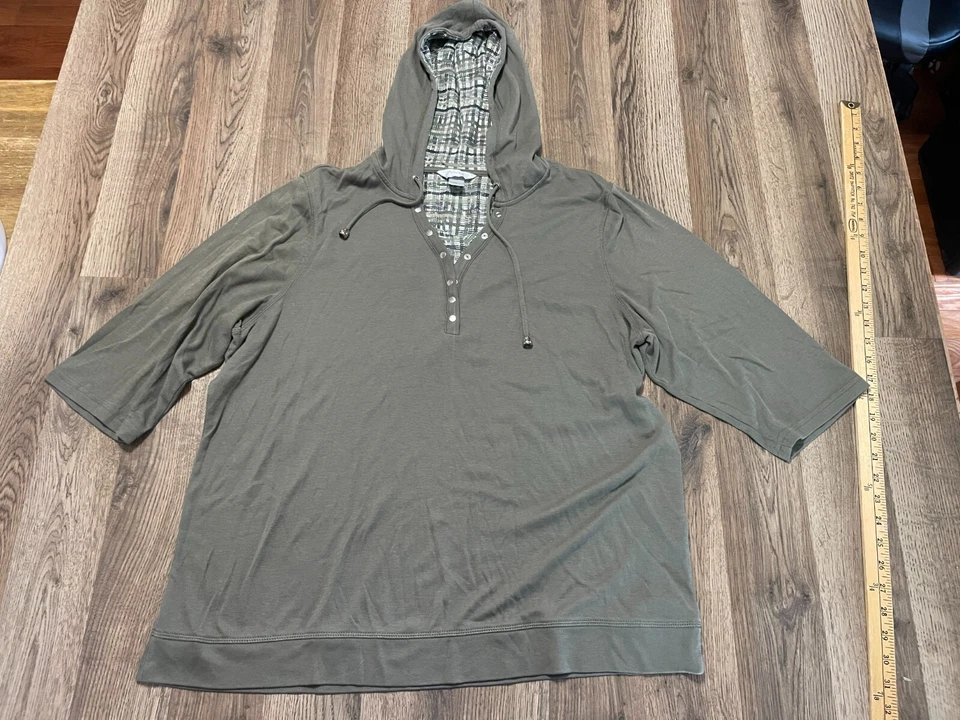 CJ Banks Hoodie, Women's Plus 2X, Green, Pullover, Buttons Up, Drawstring - Image 1 of 4