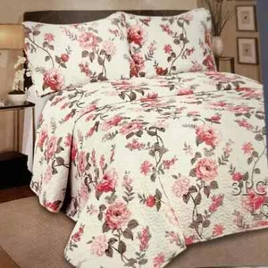 Hotel at home Queen 3-teiliges Quilt-Set Rosa Rose Blumendruck - Bild 1 von 5
