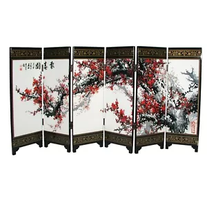 Pantalla de mesa china brillante de seis paneles con flores - Imagen 1 de 3