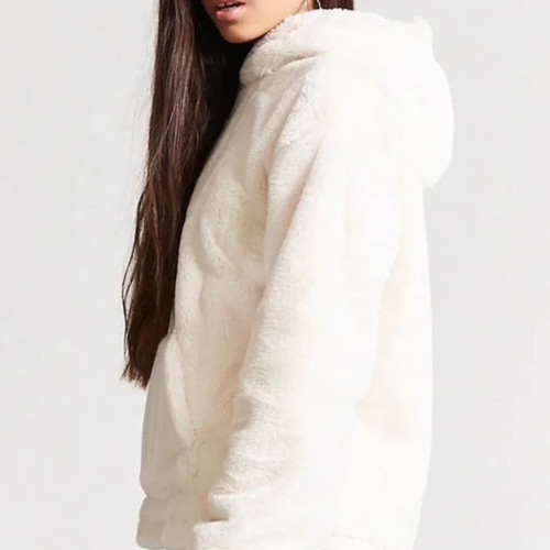 OFF WHITE Felpa con cappuccio FOREVER 21 orsacchiotto panna 1 2 zip JRS Med