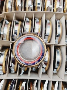 NOS new old stock gent world time watch case diver style internal pepsi bezel - Picture 1 of 15