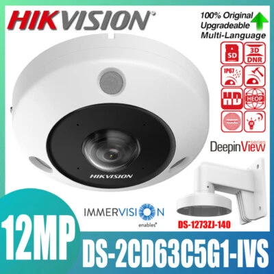 Hikvision DS-2CD63C5G1-IVS 12MP Panoramic 180° View PoE IP Camera +DS-1273ZJ-140 - Image 1 of 4