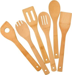 6pcs Bamboo Kitchen Utensils, Nonstick Heat Resistant Spatula Spoon Set - Picture 1 of 7