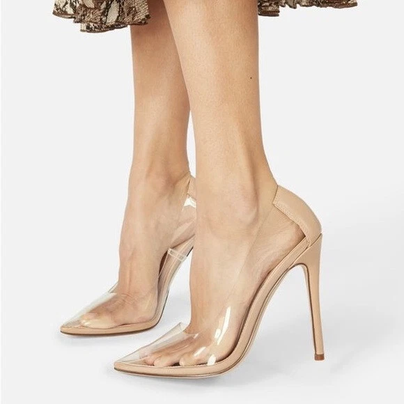 JUSTFAB Pumps Decoltè Nude a Punta in PVC Trasparente Tacco A Spill0 12cm -37.5-