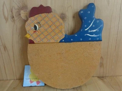 Kitchen Message Board CHICKEN HEN 13" x 12" Cork Bulletin Wood Beige Blue - Image 1 of 4