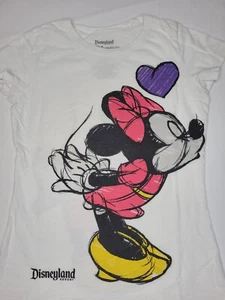 Disney Minnie Mouse Shirt Girls Large White Kiss Mickey Disneyland Resort World - Picture 1 of 9