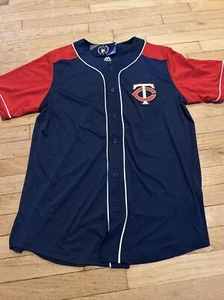 Majestic MLB Baseball Minnesota Twins Jersey Sz L Men’s Top Navy Training NWT - Picture 1 of 5