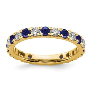 1.86 Ct Lab Grown Diamond & Blue Sapphire Wedding Band Ring Sz 6.5 14k Gold - Picture 1 of 6
