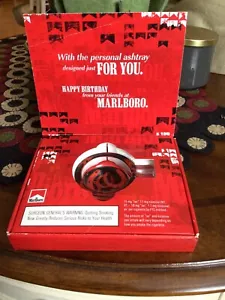 Vintage Marlboro Cigarette Ashtray Red Horseshoes Thick Glass In Box - Picture 1 of 5