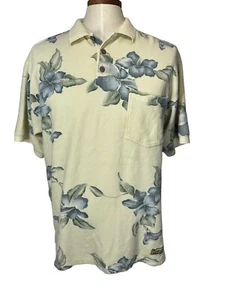 Tommy Bahama Mens Polo Shirt Tropical Palm Leaf Ribbed Collar Large Cream White - Picture 1 of 6