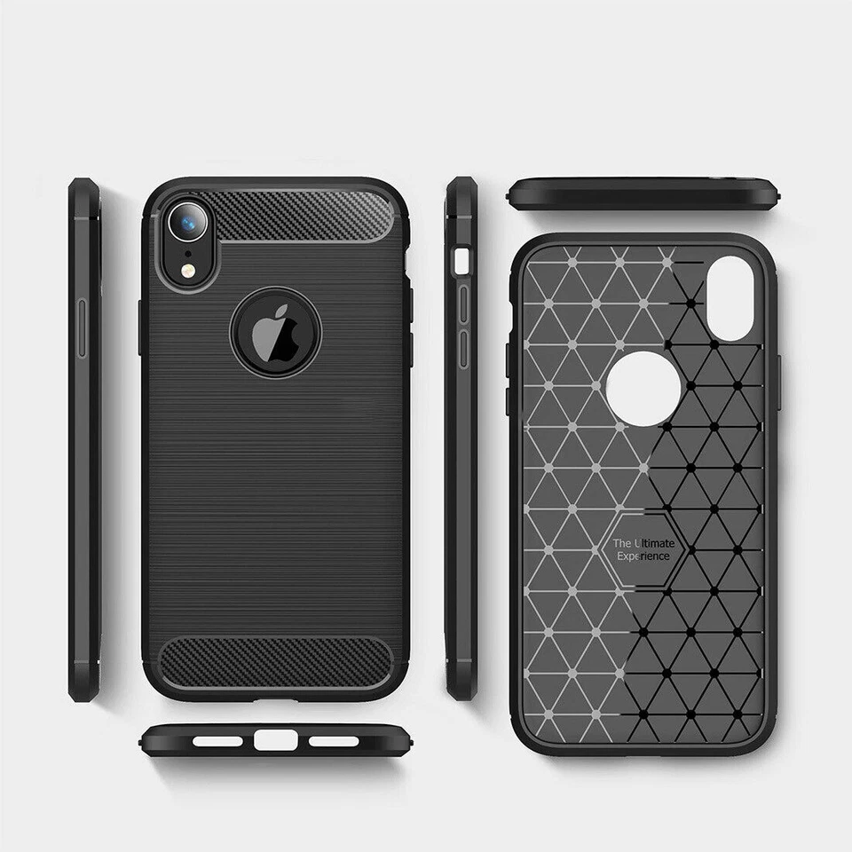 For iPhone XR Case Carbon Fiber Design Phone Cover Shockproof Armor Black New