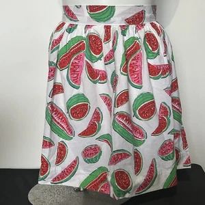 Vintage HANDMADE Apron WATERMELON Print On White Cotton Tea Party Cooking Bake - Picture 1 of 6
