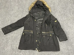 COOGI Jacket Womens Large Hooded Faux Fur Coat Black Long Sleeve N292 - Picture 1 of 9